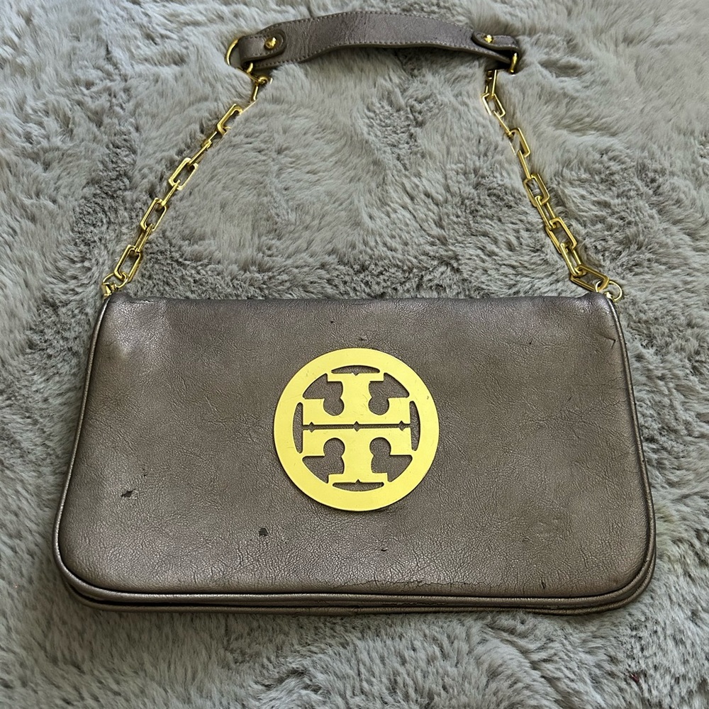Tory Burch Purse Silver with Gold Logo